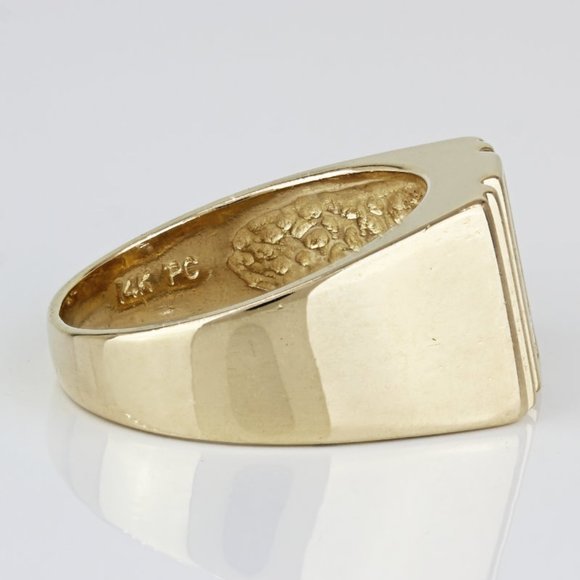 Vintage 14K Yellow Gold and Diamond Men's Art Deco Cocktail Anniversary Ring - Picture 3 of 7